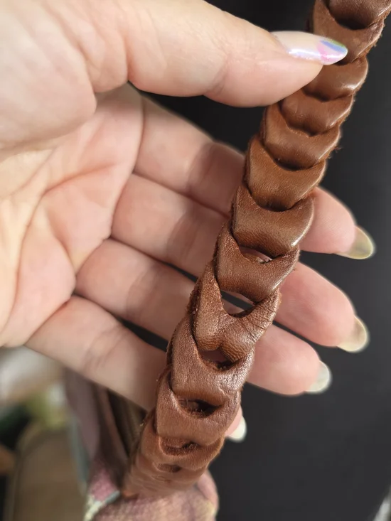 Vintage 90s Kilim Pink Multicolor Woven Crossbody Bag with Braided Brown Strap - Picture 8 of 15